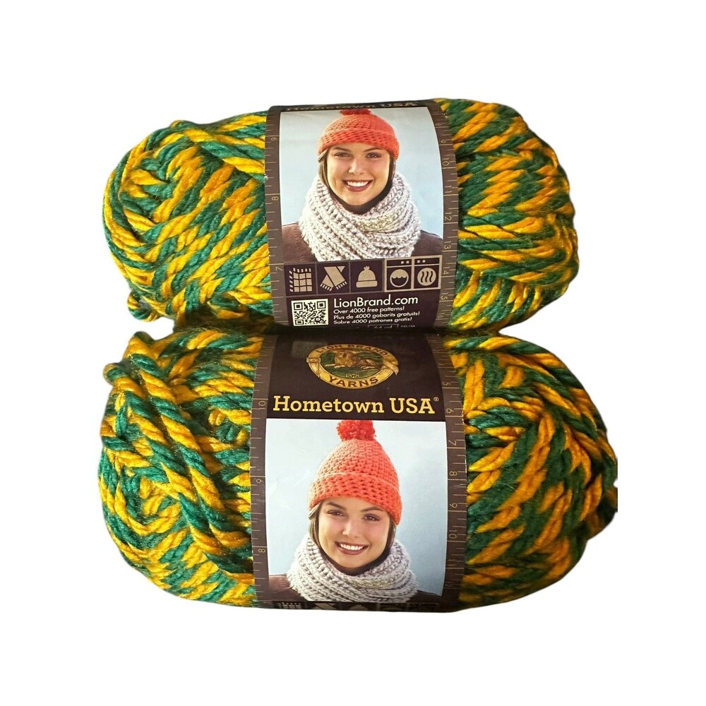 Lion Brand HOMETOWN USA TEAM Yarn X2 DUCKS - Green & Gold Yellow Oregon 4oz